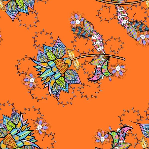 Naadloos Bloemenpatroon Bloemen Van Vallei Blauwe Oranje Zwarte Kleuren — Stockfoto