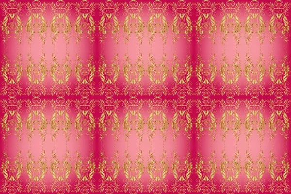 Klasický Rastrový Zlatý Bezešvý Vzor Květinový Ornament Brokát Textilní Vzor — Stock fotografie