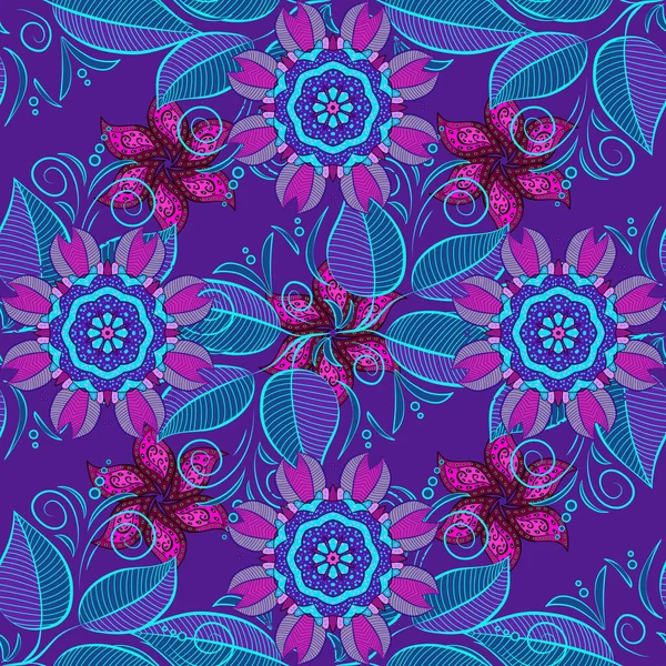 Seamless floral pattern with flowers on purple, violet and blue colors. Flowers on purple, violet and blue colors in watercolor style.