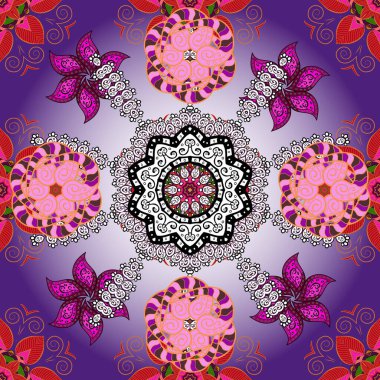 Vektör illüstrasyonunda kusursuz çiçek deseni. Renkli Bahar Temalı Kusursuz Arkaplan. Düz Çiçek Elementleri Tasarımı. Güzel kumaş deseni.