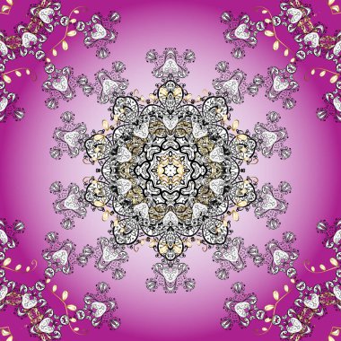 Soyut etnik vektör kusursuz desen. Çiçekler. Vadinin çiçekleri mor, nötr ve beyaz renklerde.