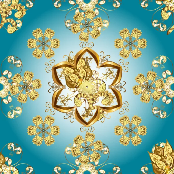 Золотой Узор Синем Желтом Нейтральном Цветах Золотыми Элементами Традиционный Восточный — стоковый вектор