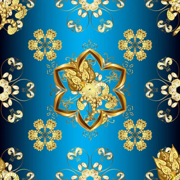 전통적 가시없는 전형적 노란색 파란색 황금색 패턴입니다 고전적 빈티지 — 스톡 사진