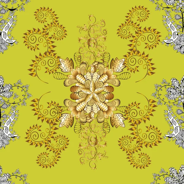 Gouden Naadloos Patroon Witte Bruine Gele Kleuren Met Gouden Elementen — Stockfoto