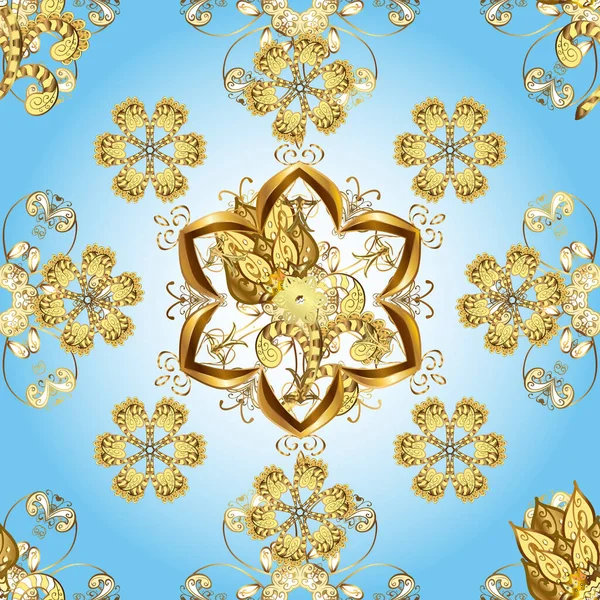 シームレスダマスク古典的な黄金のパターン 黄金の要素と黄色 中性と青の色の黄金のシームレスなパターン 繰り返し要素を持つ抽象的な背景 — ストック写真