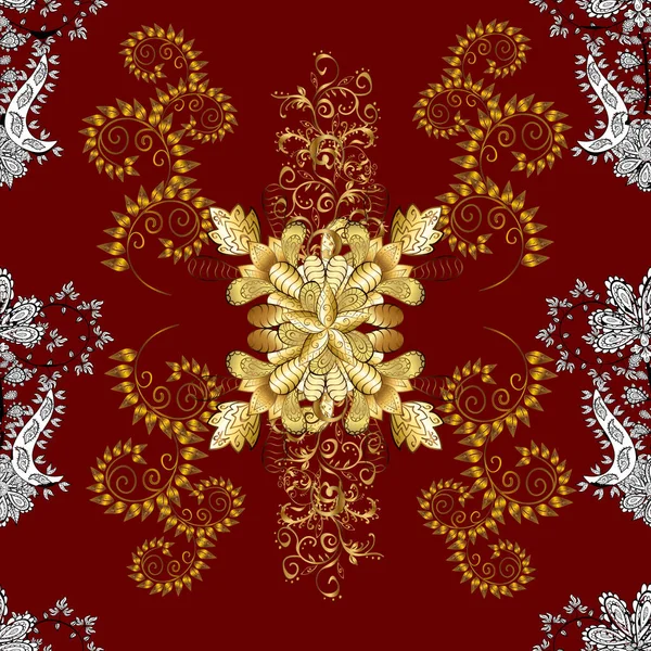 Цветочная Плитка Исламский Дизайн Золотой Узор Желтом Коричневом Красном Цветах — стоковое фото