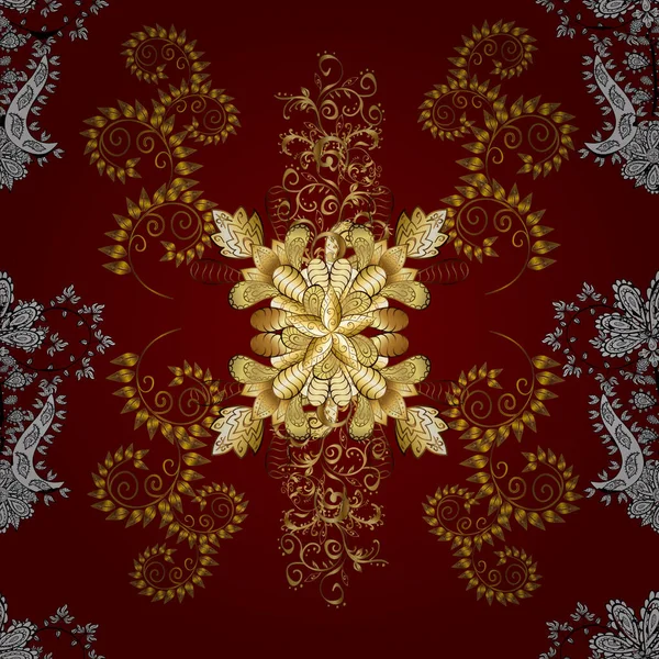 Безшовний Східний Орнамент Стилі Бароко Золоті Елементи Червоному Жовтому Коричневому — стоковий вектор