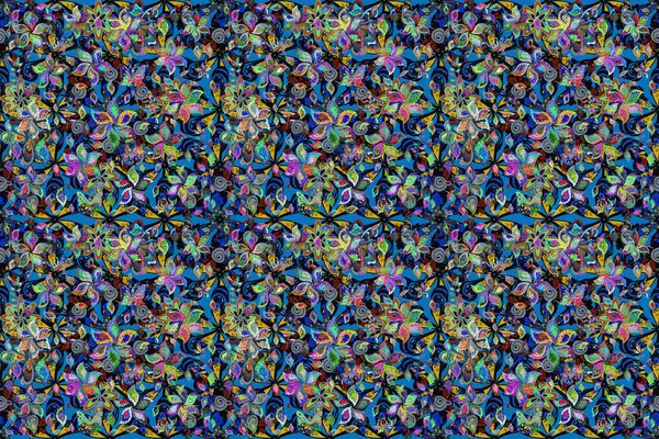 Raster Nahtloses Muster Mit Schönen Blumen Auf Schwarzen Blauen Und — Stockfoto