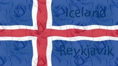 Renkli bayraklı hareketli arka plan görüntüleri. İzlanda bayrağı.