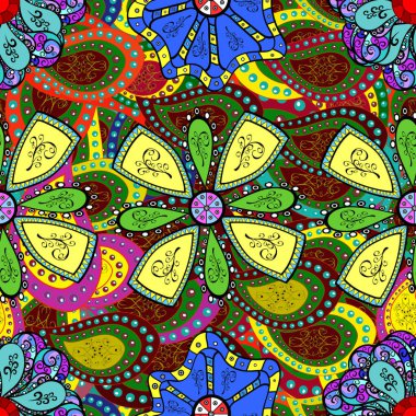 Klasik çiçek tasarımı elementleri. Kırmızı, mavi ve sarı kıvırcık çiçekler kırmızı, mavi ve sarı renklerde.