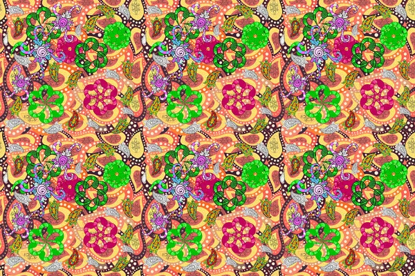Nahtloses Muster Mit Floralem Ornament Raster Illustration Blüten Gelben Rosa — Stockfoto