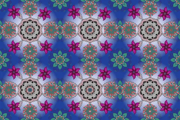 Naadloze Floral Pattern Platte Bloem Elementen Ontwerp Bloemen Blauwe Rode — Stockfoto