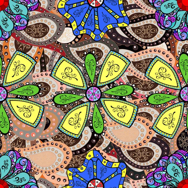 Плоский Цветочный Дизайн Бесшовный Векторный Фон Цветами Детский Стиль Цветная — стоковый вектор