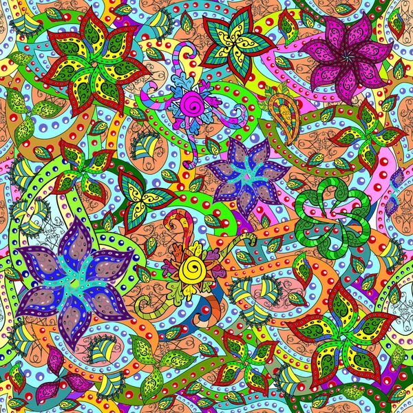 Красивый Тканевый Узор Векторная Иллюстрация Бесшовный Цветочный Узор Красивыми Каракулями — стоковый вектор