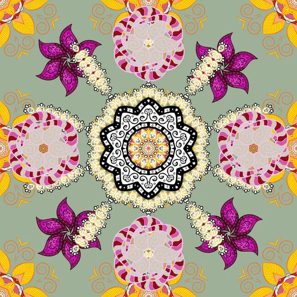 Nahtloses Muster Mit Schönen Blumen Auf Neutralen Gelben Und Weißen — Stockfoto