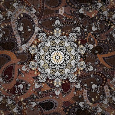 Küçük çiçekli kusursuz yay deseni. Suluboya tarzında kahverengi, beyaz ve gri renklerde. Vektör illüstrasyonu.