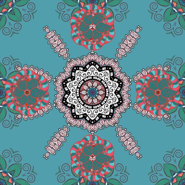 Düz çiçek öğeleri tasarım. Sorunsuz çiçek desenli vektör çizim içinde. Bahar Tema Dikişsiz desen arka plan rengi. Fantezi kumaş deseni.