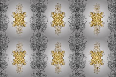Beyaz, sarı ve siyah yerine altın rengi klasik barok çiçek desenleri. Lüks, kraliyet ve Viktorya dönemi konsepti. Altın element beyaz, sarı ve siyah renklerde. Süslü raster dekorasyonu.