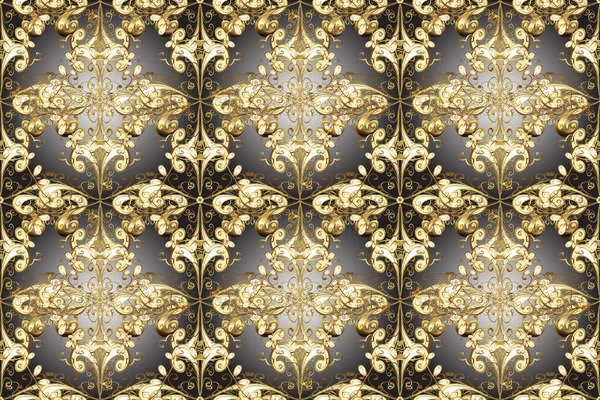 바로크 양식으로 디자인을 실없는 다마스크 패턴이었다 래스터 베이지 황금색 — 스톡 사진