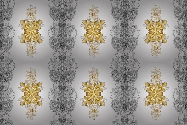Απαλό Μπαρόκ Σχέδιο Λουλουδιών Χρυσό Πάνω Από Λευκό Κίτρινο Και — Φωτογραφία Αρχείου