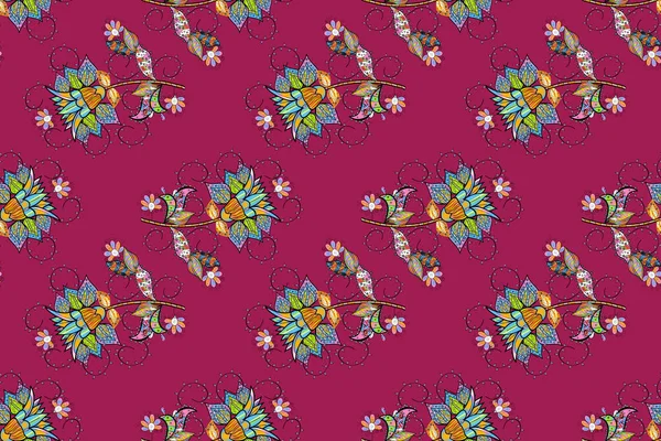 Raster Illustration Flache Blume Elemente Design Nahtloses Muster Modisches Stoffmuster — Stockfoto