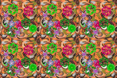 Güzel, pürüzsüz bir desen. Yazdır. Düz Çiçek Elementleri Tasarımı. Renkli Yaz Temalı Kusursuz Arkaplan. Güzel kumaş deseni. Raster çiçekli arka plan.