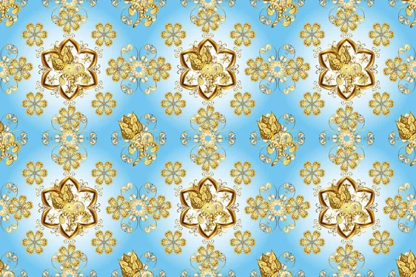 Бесшовный Винтажный Рисунок Желтых Синих Нейтральных Цветах Золотыми Элементами Рождество — стоковое фото