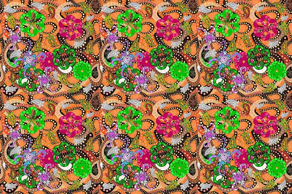Lindo Patrón Sin Costuras Impresión Diseño Elementos Flor Plana Color — Foto de Stock