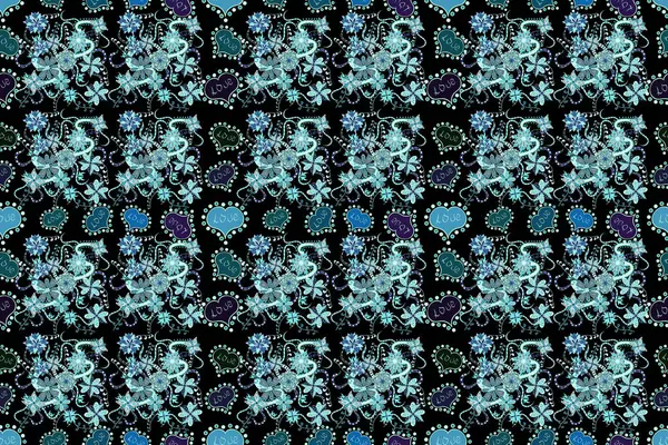 Flowers Black Blue Neutral Colors Colour Spring Theme Seamless Pattern — Stock Photo, Image