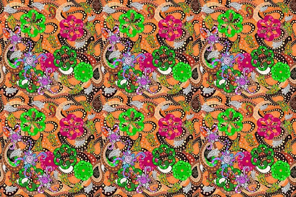 Симпатичный Бесшовный Рисунок Печать Плоский Цветочный Дизайн Цвет Summer Узор — стоковое фото