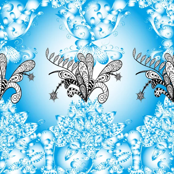 Fleur Sans Couture Sur Les Couleurs Neutres Bleues Blanches Fleurs — Image vectorielle