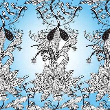 Ev dekoru. Fantezi çiçekli kusursuz desen, doğal duvar kağıdı, çiçek desenli kıvrım çizimi. Paisley el çizimi elementler.