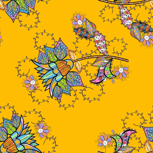 Seamless Floral Pattern Folk Style Flowers Leaves Hand Drawn — Stock Photo, Image