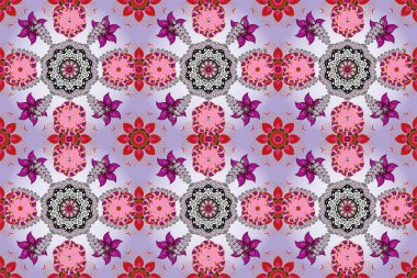 Parlak renkli çiçekleri ve gri, turuncu ve nötr renklerde yaprakları olan şaşırtıcı, pürüzsüz çiçek deseni. Halk tarzı. Moda baskıları için zarif bir şablon. Modern çiçek arkaplanı.