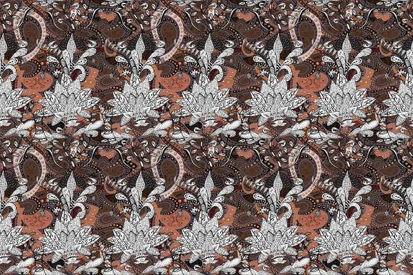 抽象民族ラスターシームレスパターン 部族のアートブッホ印刷 ヴィンテージの花の背景 背景の質感 茶色の花のテーマ — ストック写真