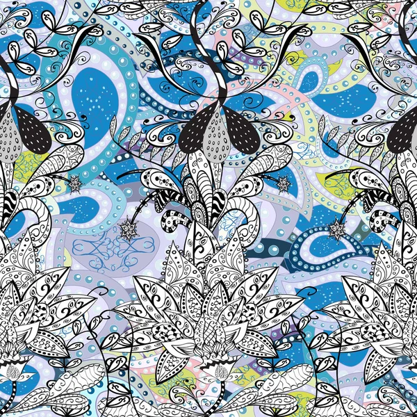 Vector Illustration Seamless Spring Pattern Little Flowers Blue White Neutral — Stock Vector