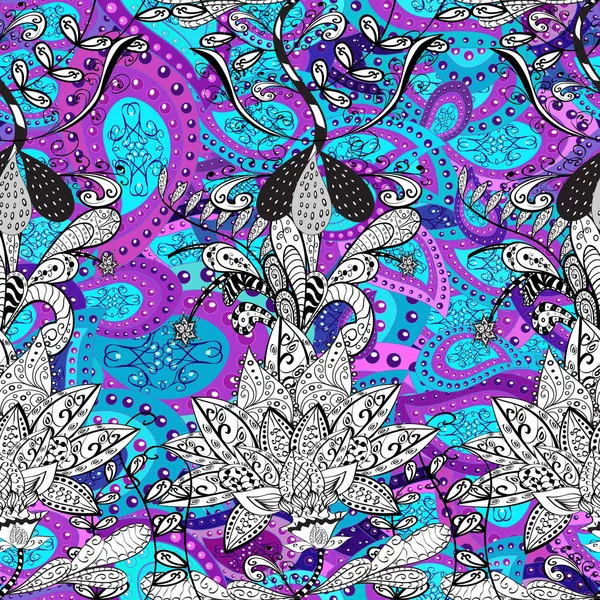Модный Тканевый Узор Симпатичные Цветы Синим Белым Фиолетовым Цветом Плоский — стоковое фото