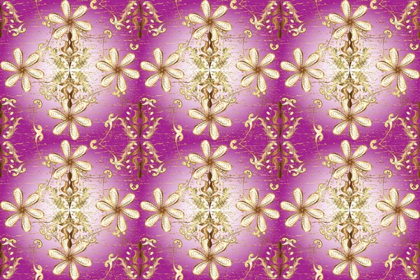 Винтажный Рисунок Фиолетовом Нейтральном Бежевом Цветах Золотыми Элементами Растровая Иллюстрация — стоковое фото