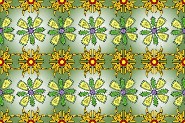 Yeşil, nötr ve sarı renkli çiçekler suluboya tarzında. Raster illüstrasyonunda kusursuz çiçek deseni.