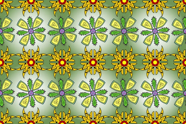 Blumen Auf Grünen Neutralen Und Gelben Farben Aquarell Stil Nahtlose — Stockfoto