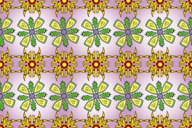 Raster Çiçek İllüstrasyonu güzel tekstil. Sarı, nötr ve siyah renkte etnik çiçeklerle kusursuz bir desen..