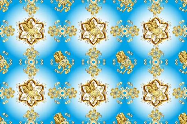 Elemento Dourado Cores Neutras Azuis Amarelas Contexto Damasco Ornamento Floral — Fotografia de Stock