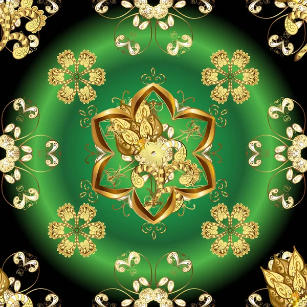 Elemento Dorato Sui Colori Nero Giallo Verde Ornamento Floreale Oro — Foto Stock