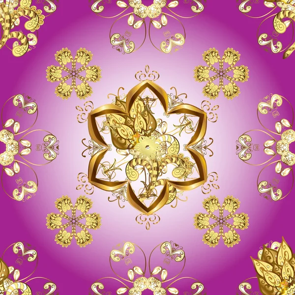 デザインテンプレートのラインアートの境界線 紫と紫の色に黄金の要素 黄金の輪郭の花の装飾 招待状 カード 証明書 Webページのイラスト 東洋風の要素 — ストック写真