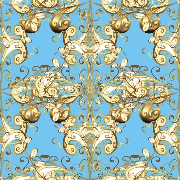 Klassischer Vintage Hintergrund Traditionelles Orientalisches Ornament Muster Auf Gelben Blauen — Stockvektor