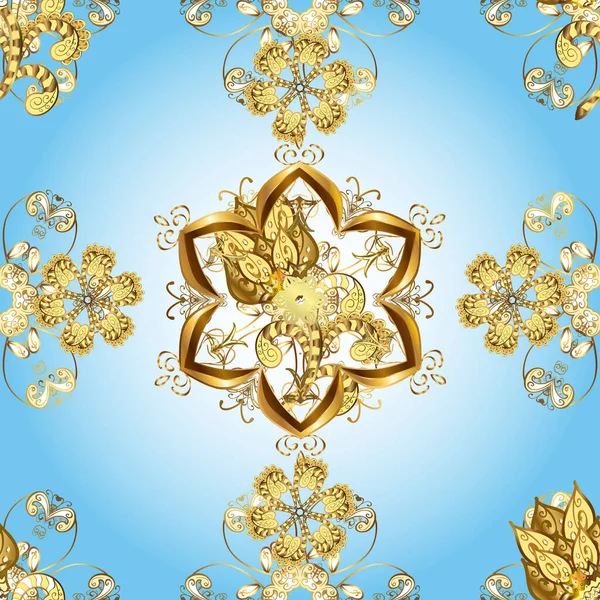 Восточный Орнамент Стиле Барокко Синий Желтый Нейтральный Цвета Золотыми Элементами — стоковый вектор