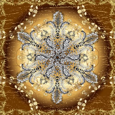 Barok tarzında doğulu süsü. Doğulu süsü. Geleneksel klasik altın desen. Kahverengi, beyaz ve bej renklerde altın desenli altın elementler.