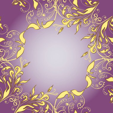 Tarafsız, sarı ve mor renklerde altın element. Damask arkaplanı. Barok tarzında altın nötr, sarı ve mor çiçek süsü. Altın çiçekli duvar kağıdı. Desen.
