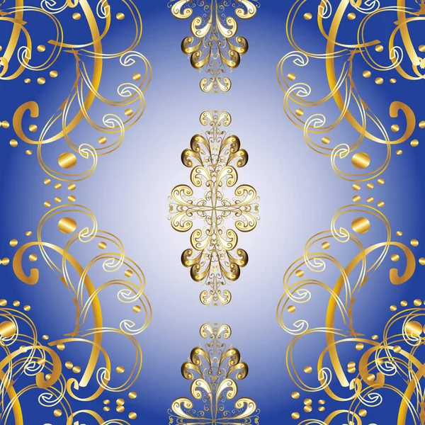 Bloementegels Patroon Oosterse Ornament Gouden Textielprint Gouden Patroon Geel Blauw — Stockfoto