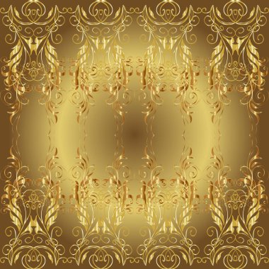 Geleneksel vektör yön süsü. Tarafsız, sarı ve kahverengi renklerde altın desenli altın elementler. Klasik altın desen.